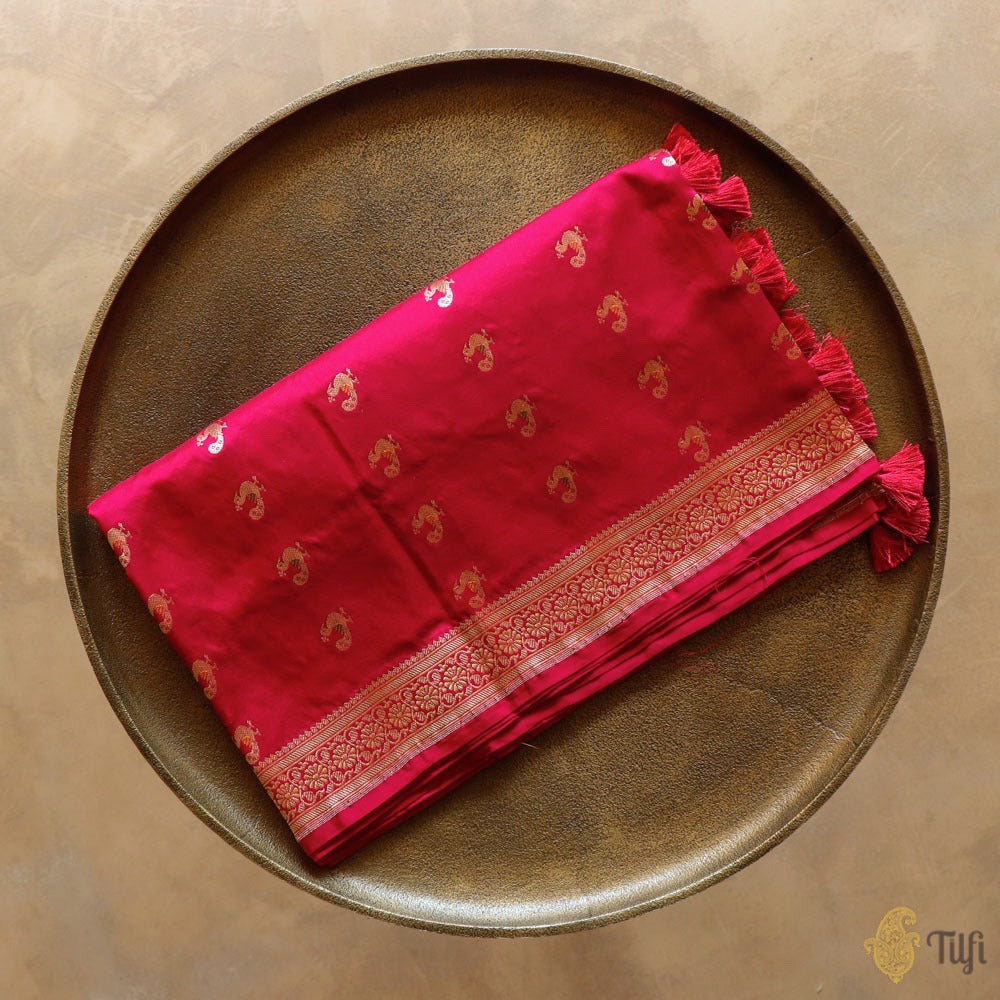 Rani Pink Pure Katan Silk Banarasi Handloom Petite Dupatta