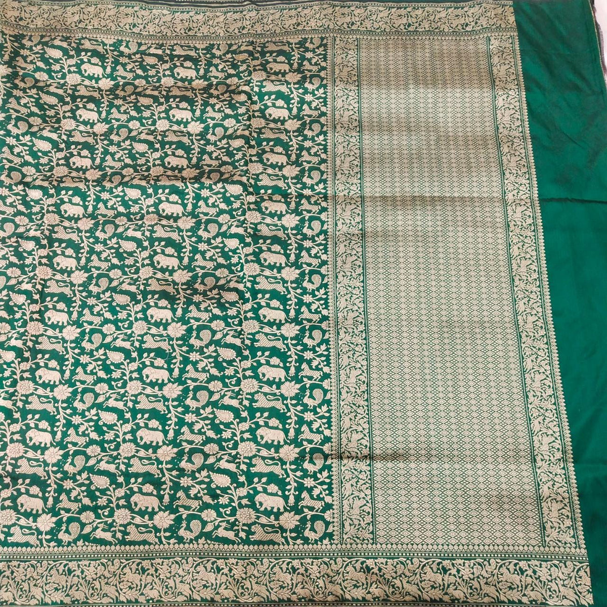 Deep Green Pure Katan Silk Banarasi Shikaargah Handloom Saree