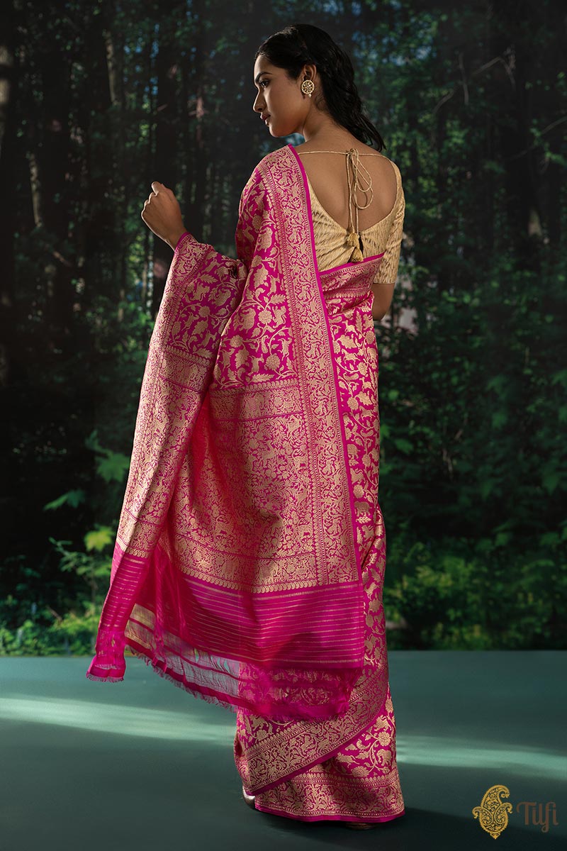 Indian Pink Pure Katan Silk Banarasi Shikaargah Handloom Saree