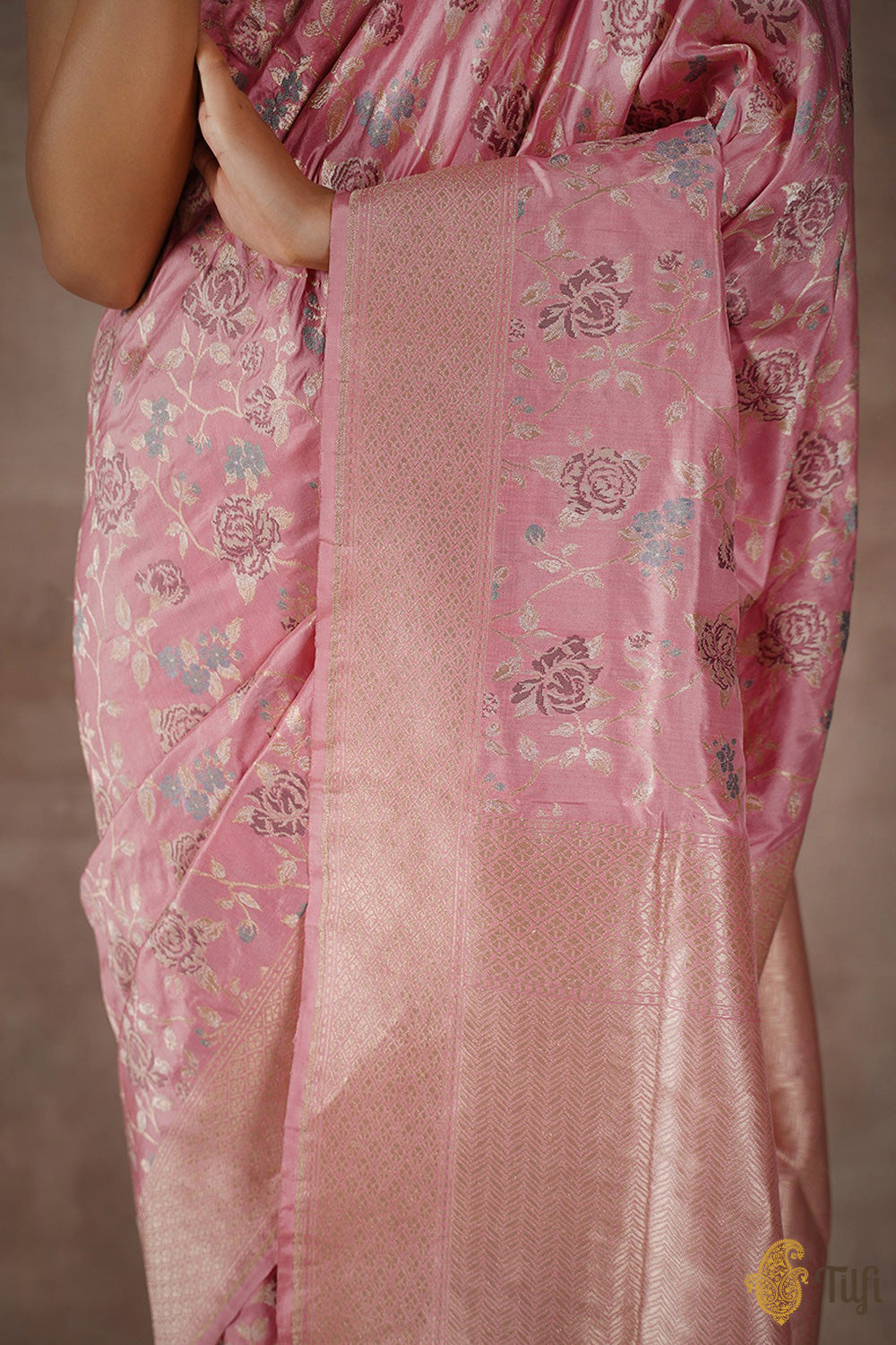 &#39;The China Rose&#39; Pink Pure Katan Silk Banarasi Handloom Saree