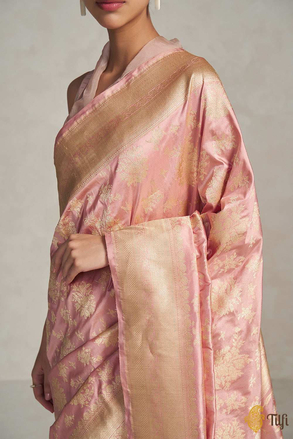 &#39;Hera&#39; Soft Pink Pure Katan Silk Banarasi Handloom Saree