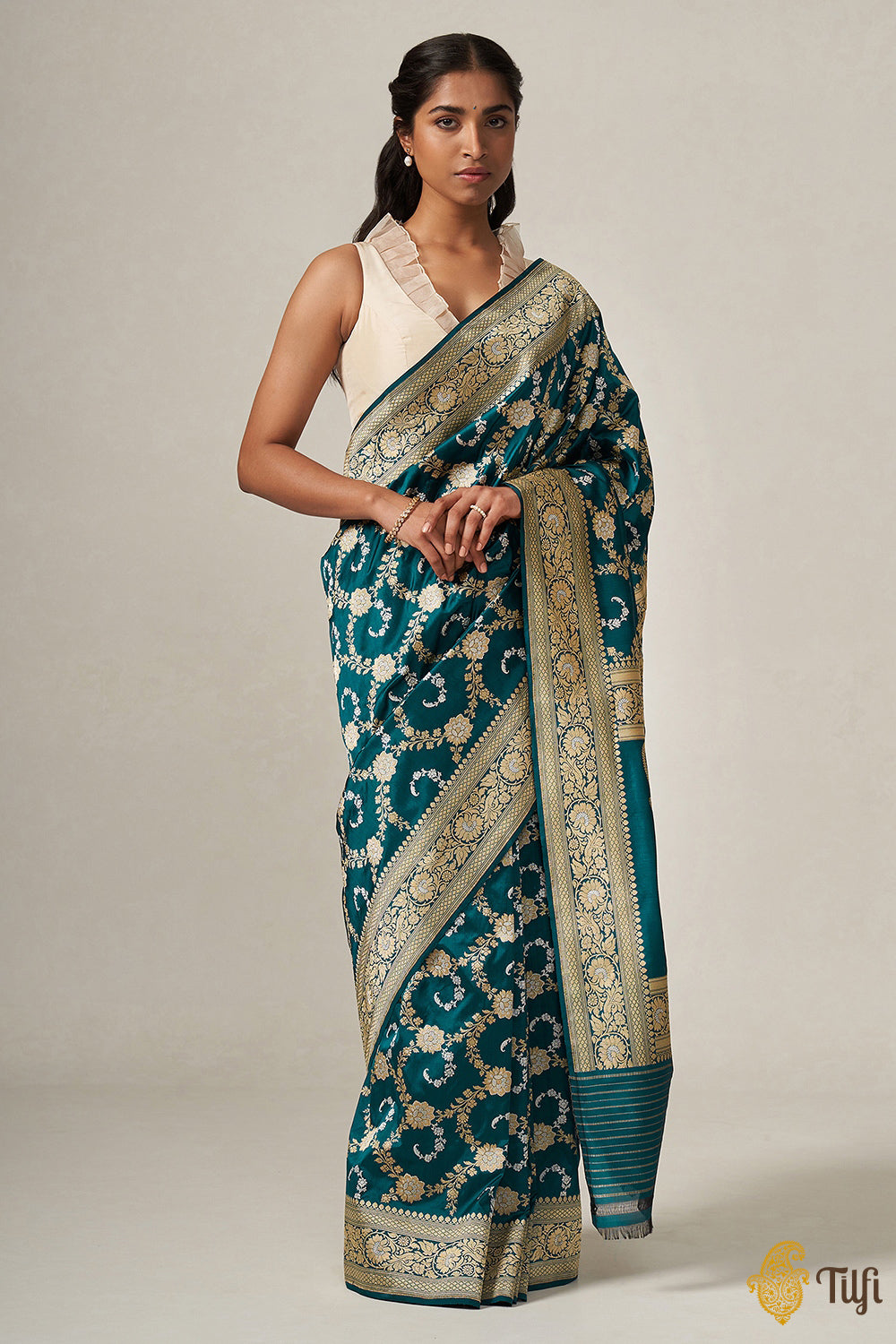 Teal Banarasi Silk Saree With Blouse 228324