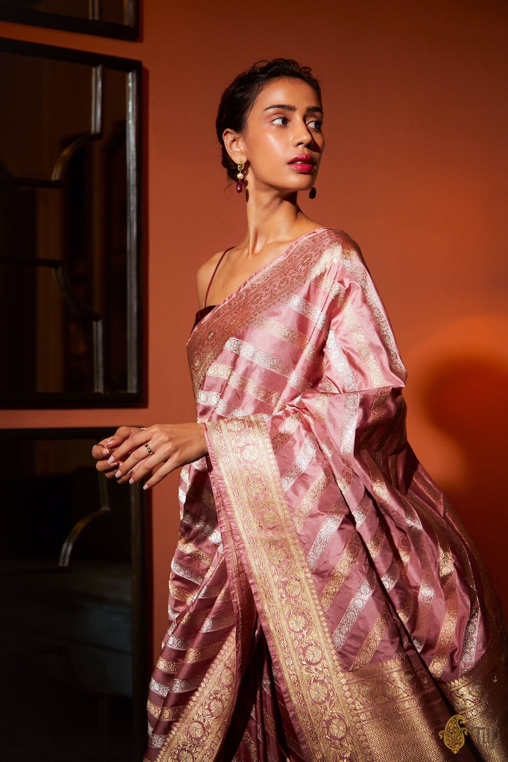 &#39;Hasanthi&#39; Rosy Pink Pure Katan Silk Banarasi Handloom Saree