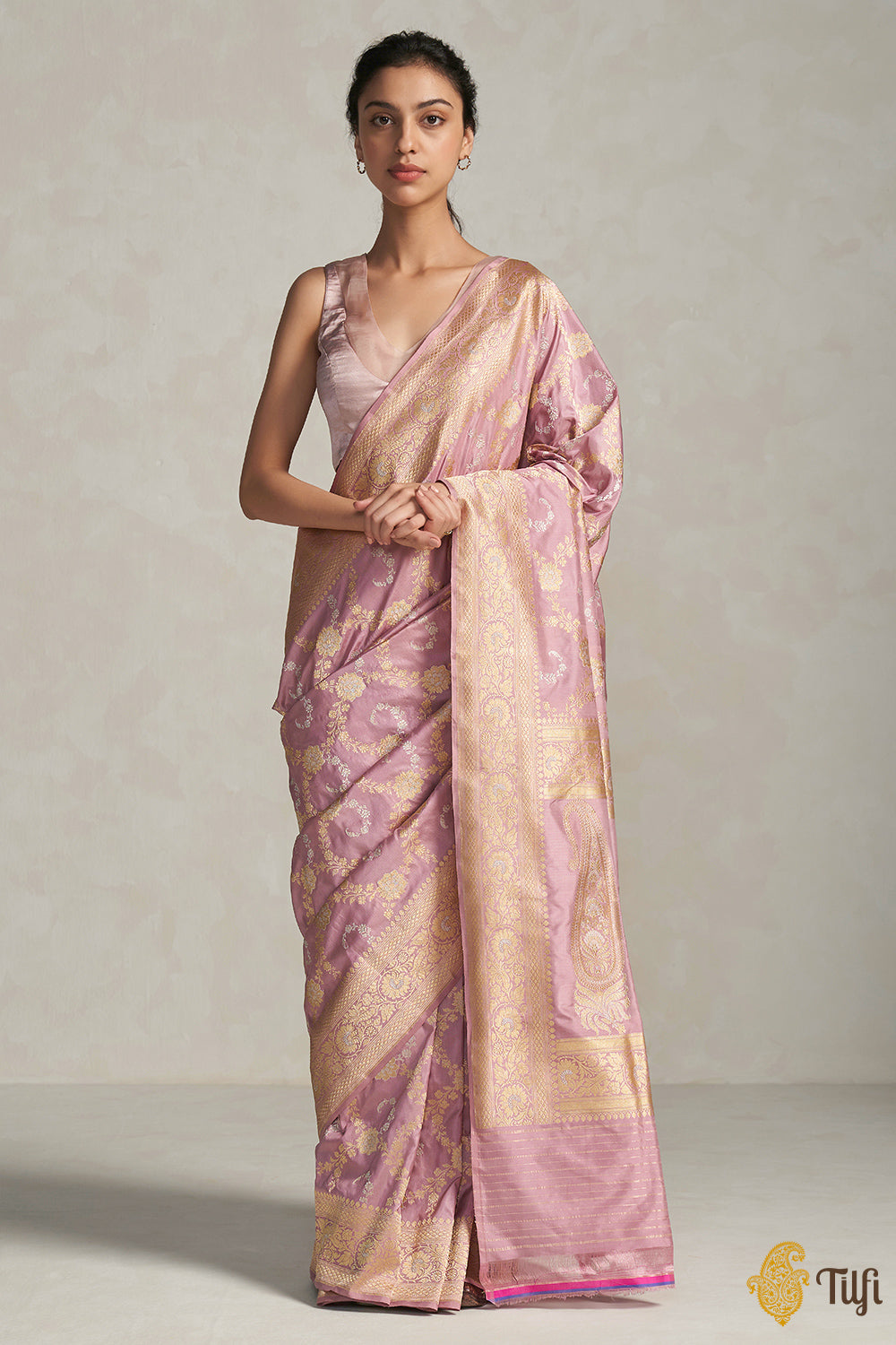Pastel Pink Pure Katan Silk Banarasi Handloom Saree
