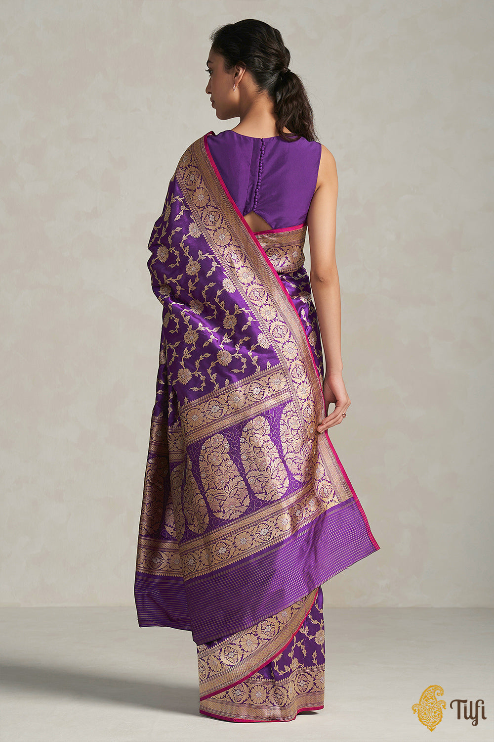 &#39;Arya&#39; Purple Pure Katan Silk Banarasi Handloom Saree