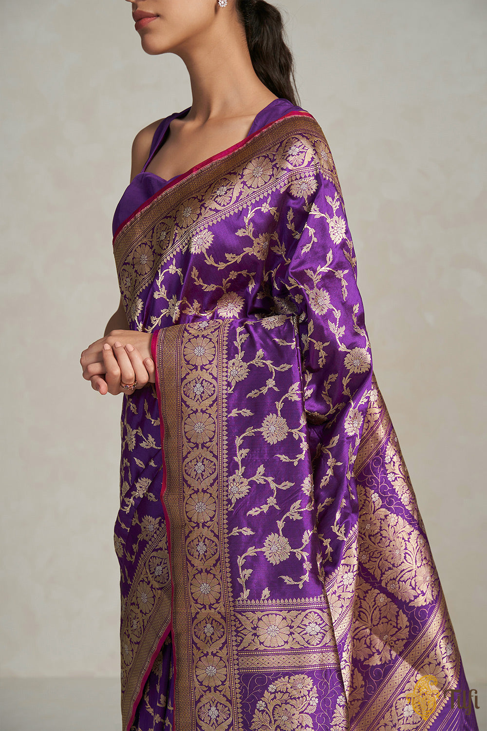 &#39;Arya&#39; Purple Pure Katan Silk Banarasi Handloom Saree