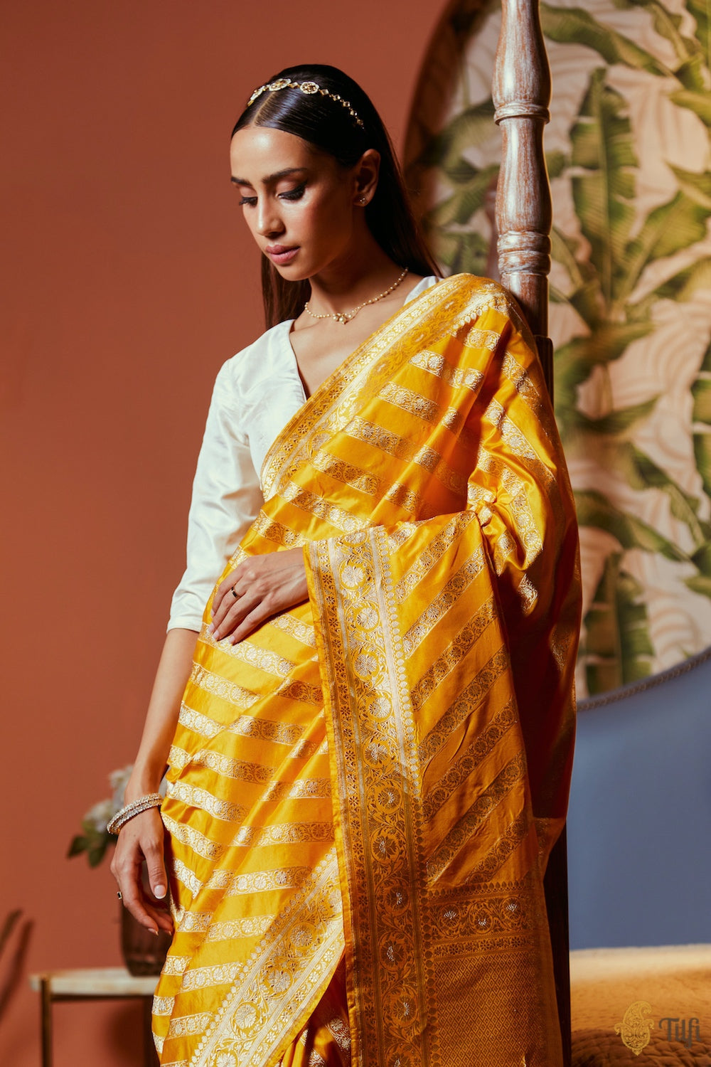 &#39;Hasanthi&#39; Yellow Pure Katan Silk Banarasi Handloom Saree