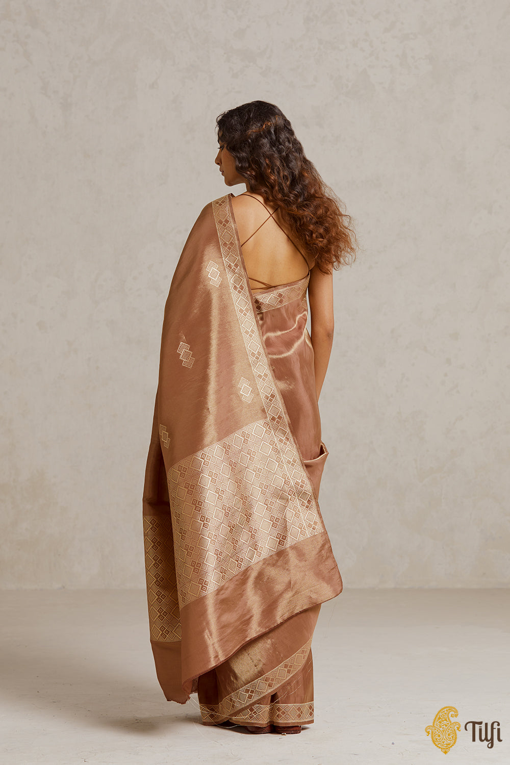 Brown Pure Ektara Silk Tissue Banarasi Handloom Saree