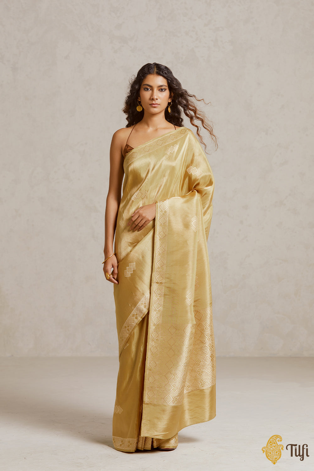 Green-Gold Pure Ektara Silk Tissue Banarasi Handloom Saree
