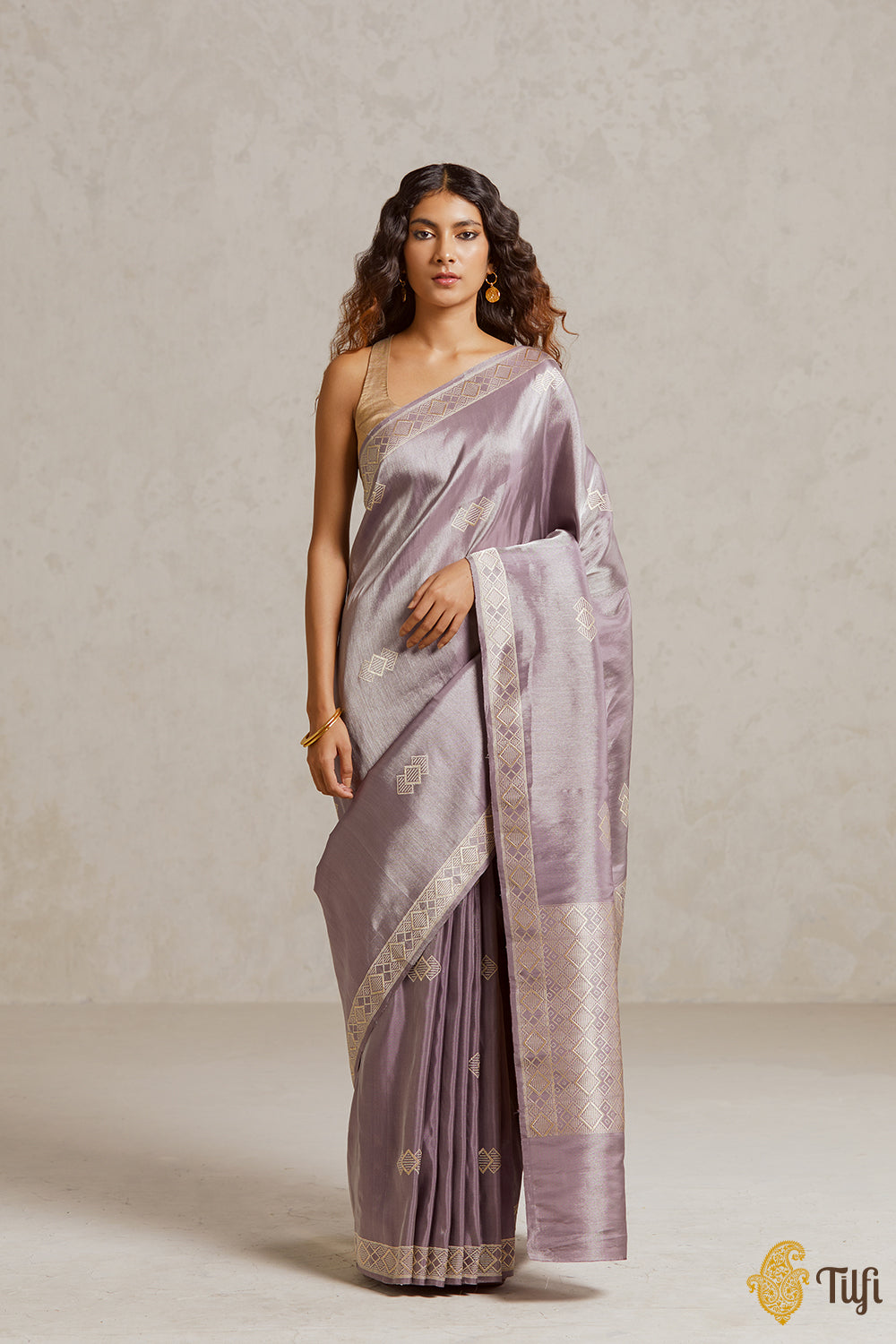 Mauve-Lilac Pure Ektara Silk Tissue Banarasi Handloom Saree