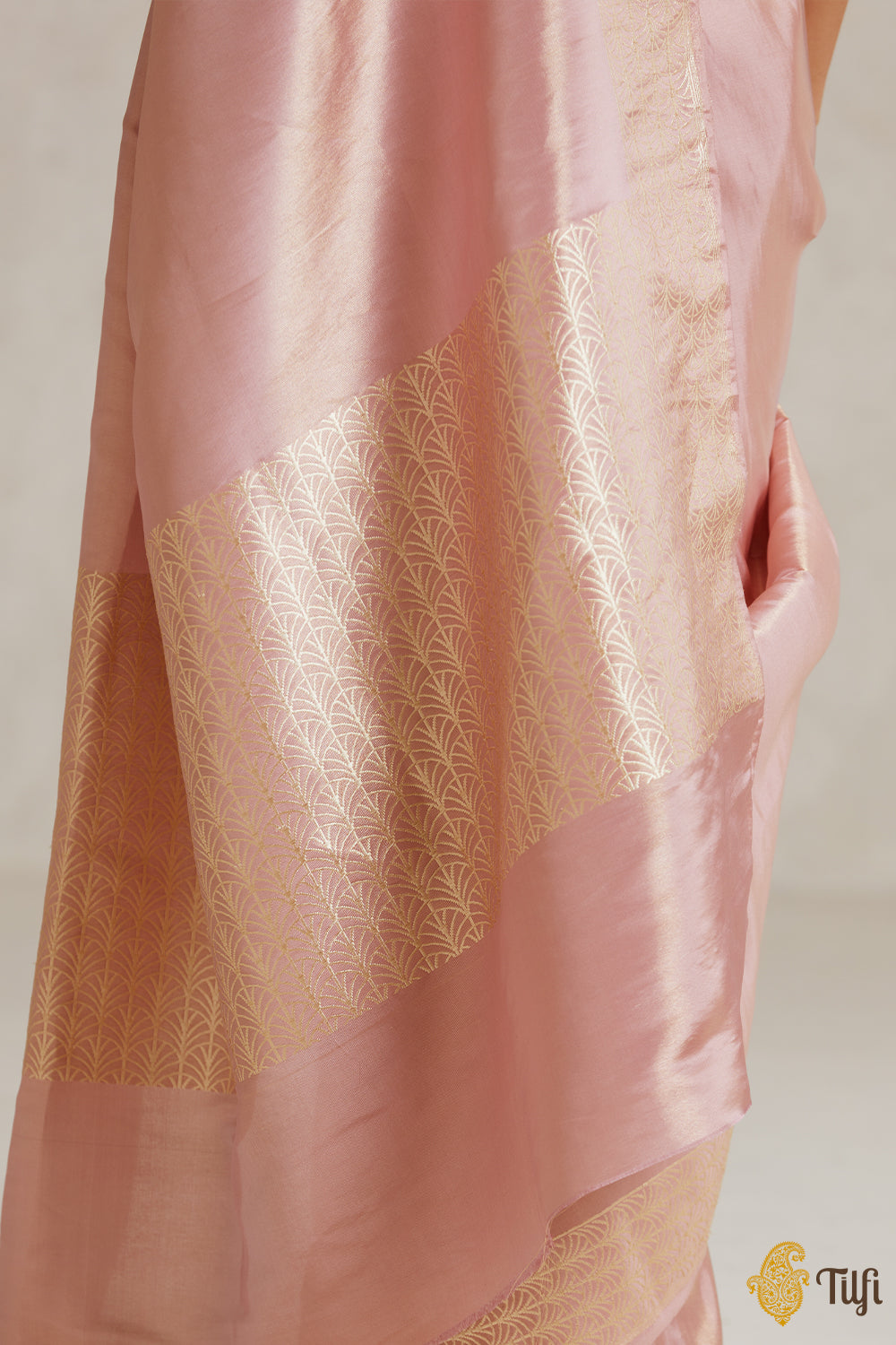 Pink-Gold Pure Ektara Silk Tissue Banarasi Handloom Saree