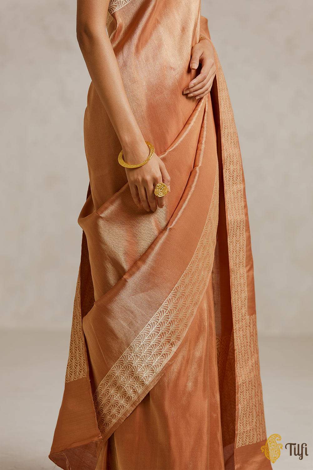 Copper Pure Ektara Silk Tissue Banarasi Handloom Saree
