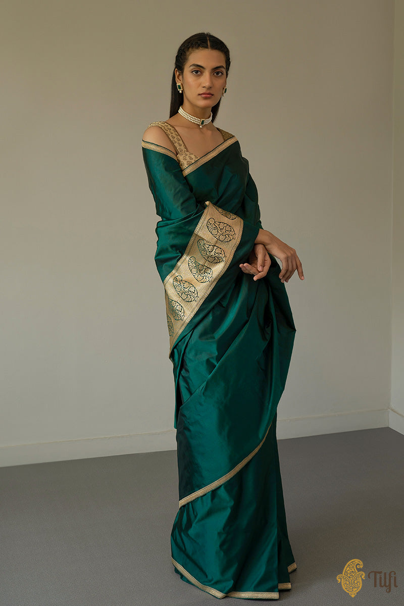 Teal Color Silk Wedding Wear Saree