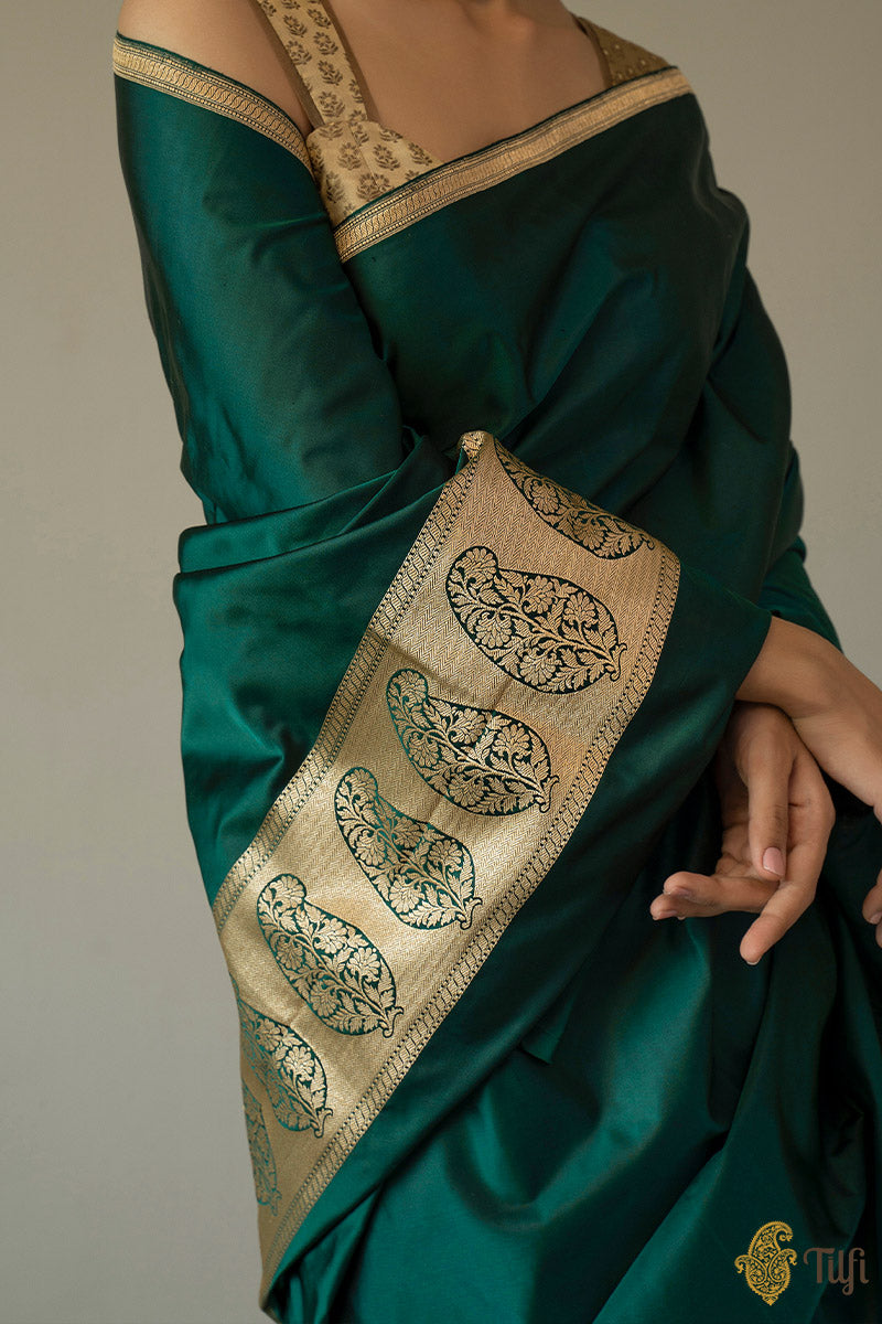 dark green pure silk saree