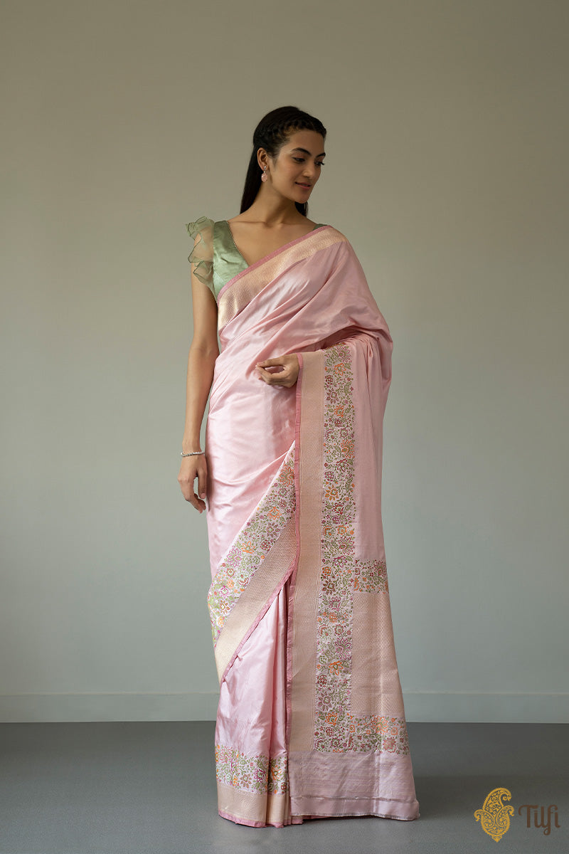 Light Rose Pink Pure Katan Silk Banarasi Handloom Saree