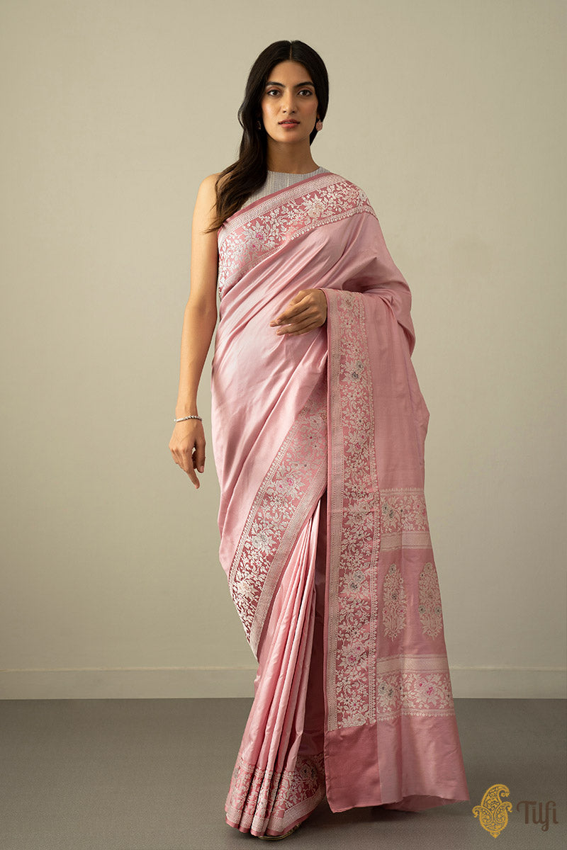 Buy Samah Dyed, Embroidered, Embellished, Self Design Bollywood Georgette Pink  Sarees Online @ Best Price In India | Flipkart.com