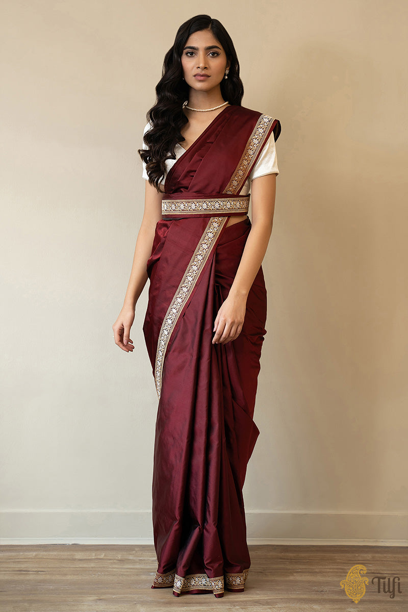 Likha Solid/Plain Sarees : Buy Likha Maroon Georgette Solid Embellished &  Sequined Saree with Unstitched Blouse Online|Nykaa Fashion