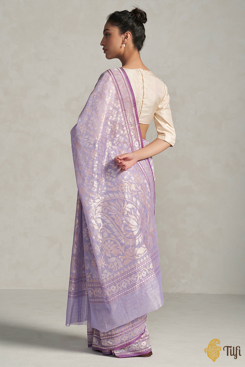Pre-Order: &#39;Kairavi&#39; Lavender Pure Cotton Tissue Real Zari Banarasi Handloom Saree