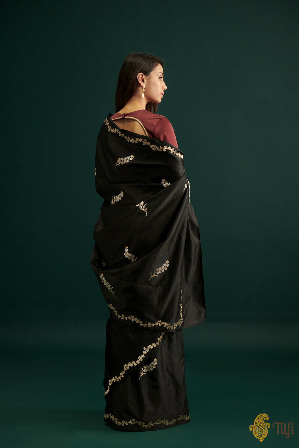 Black Pure Satin Silk Banarasi Handloom Saree
