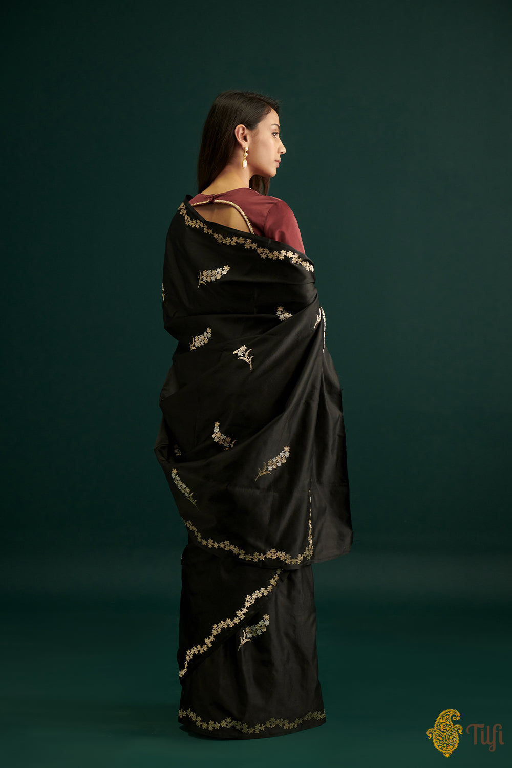 Black Pure Soft Silk Banarasi Saree main image 1