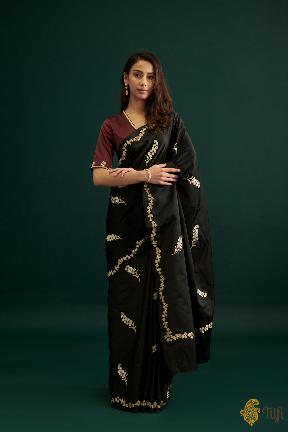 Black Pure Satin Silk Banarasi Handloom Saree