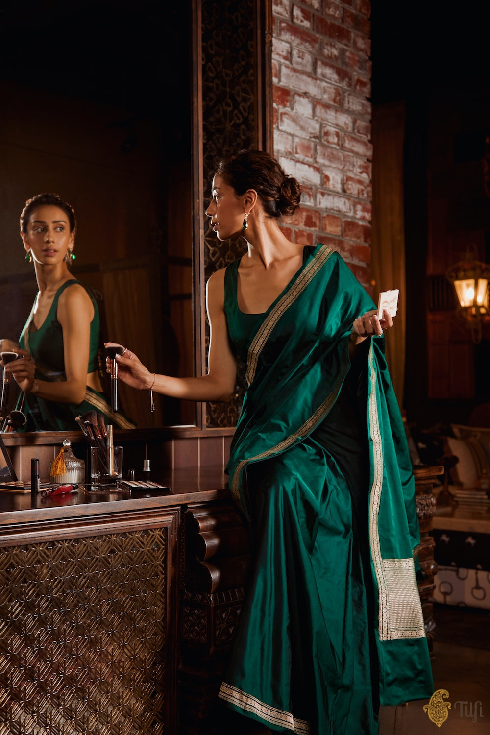 dark green pure silk saree