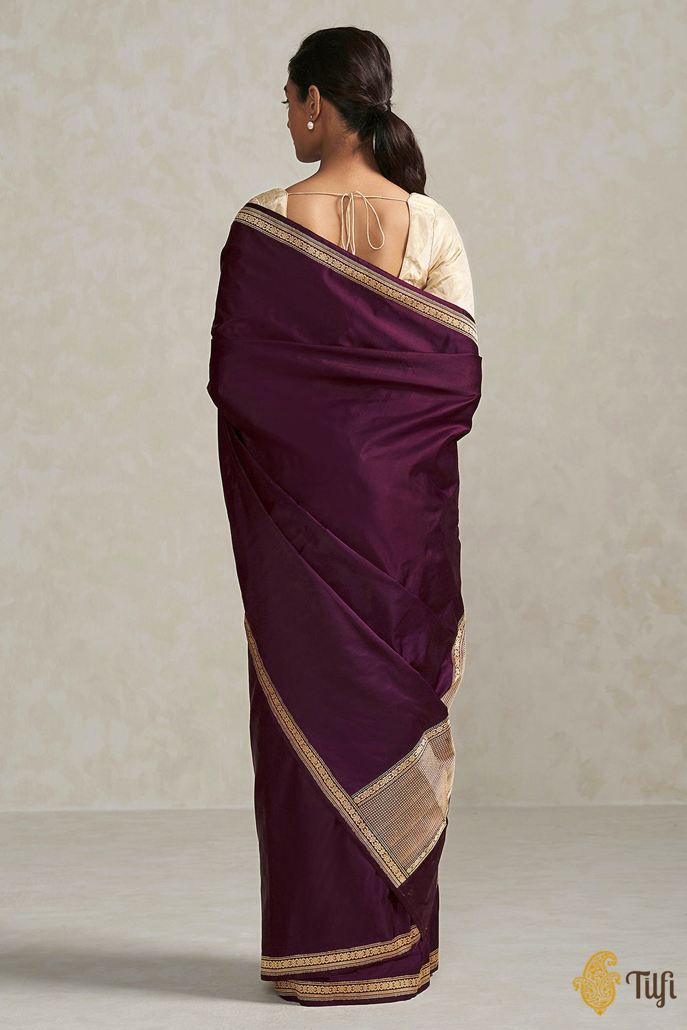 &#39;Preshti&#39; Plum Purple Pure Soft Satin Silk Banarasi Handloom Saree