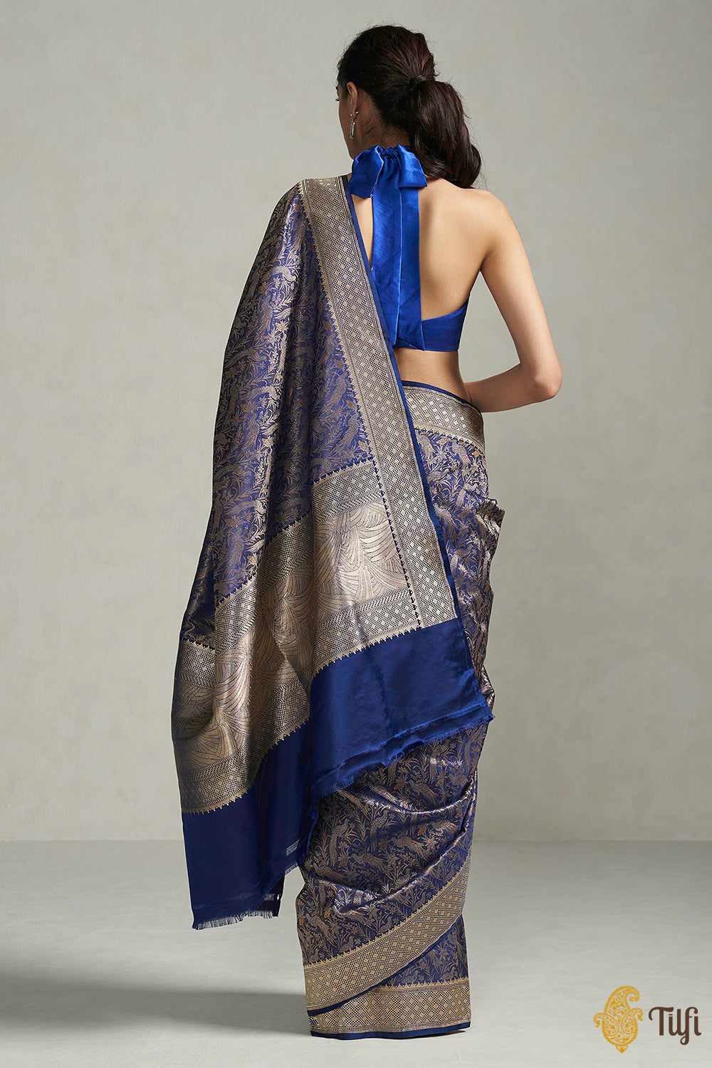 &#39;Hrutvi&#39; Blue Pure Soft Satin Silk Banarasi Handloom Saree