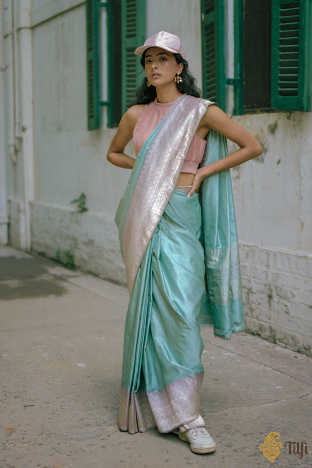 Mint Blue Pure Soft Satin Silk Banarasi Handloom Saree