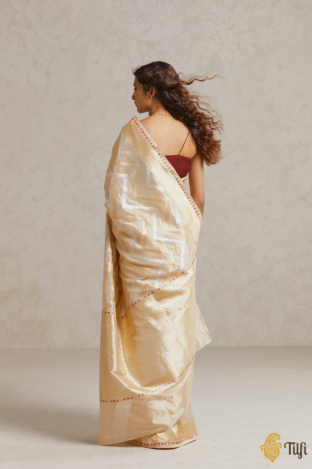 Gold Pure Katan Silk Tissue Banarasi Handloom Saree