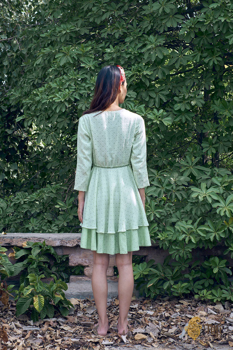 Mint Green Pure Khaddi Georgette Handwoven Flared Dress