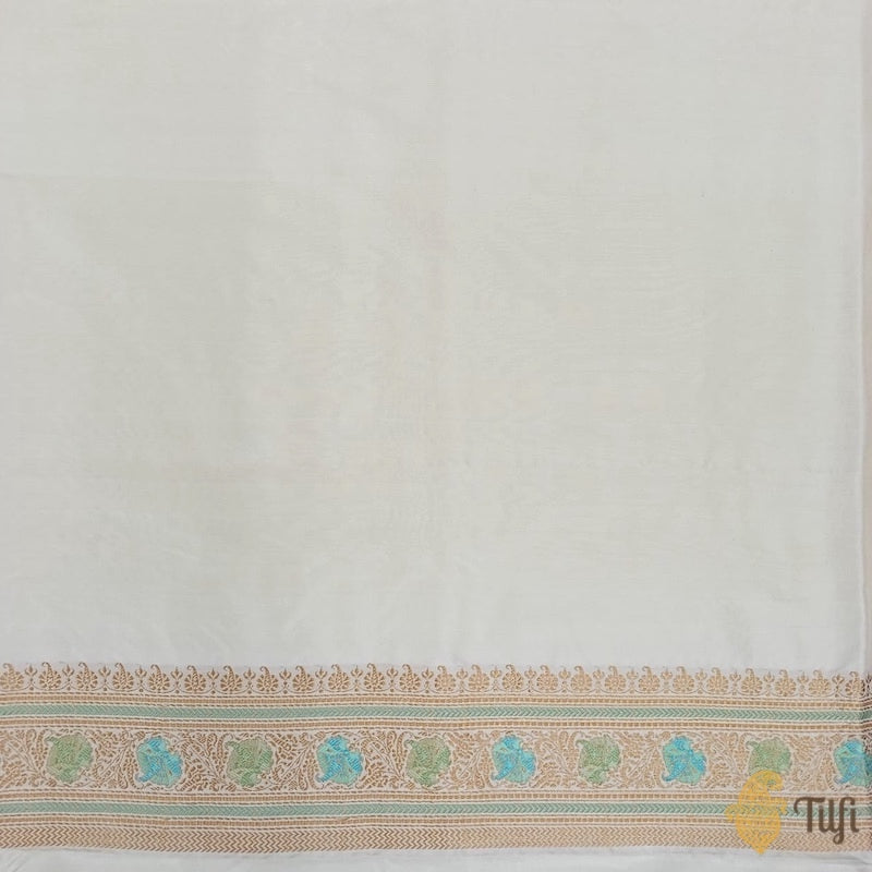 &#39;Chitragandha&#39; Off-White Pure Katan Silk Banarasi Handloom Saree