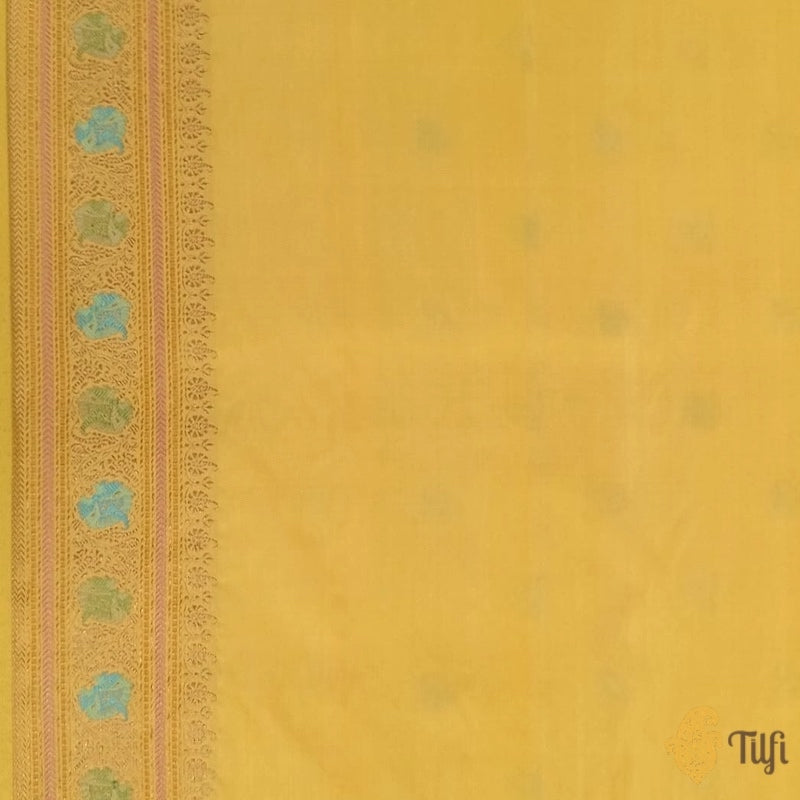 Pre-Order: &#39;Chitragandha&#39; Mustard Pure Katan Silk Banarasi Handloom Saree