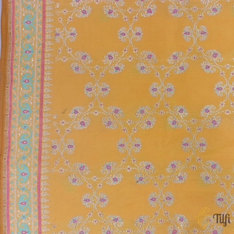 &#39;Mayuri&#39; Yellow Pure Katan Silk Banarasi Handloom Saree