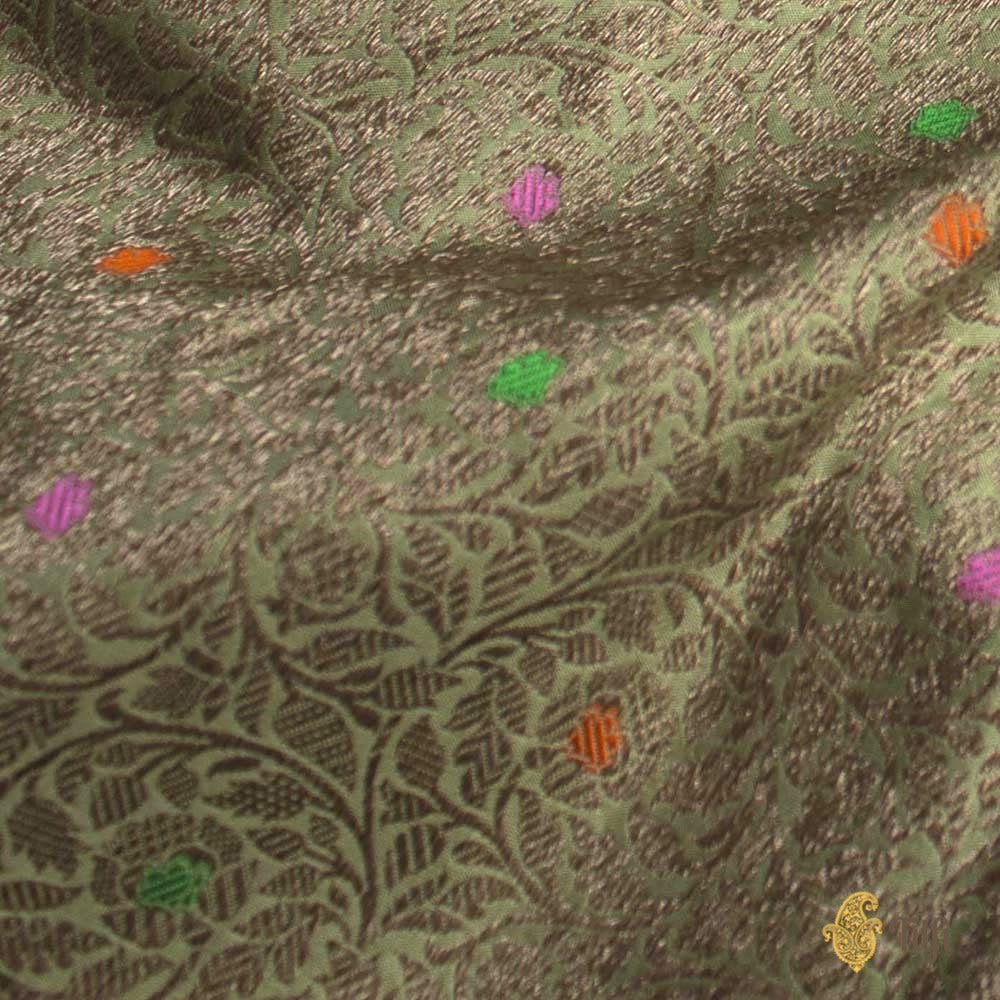 Light Sage Green Pure Katan Silk Banarasi Handloom Fabric
