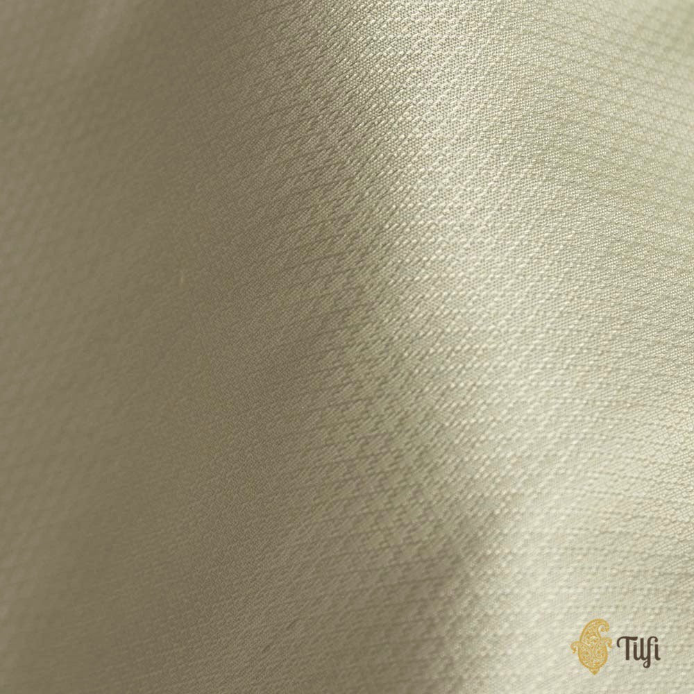 Silver Pure Katan Silk Banarasi Handloom Fabric