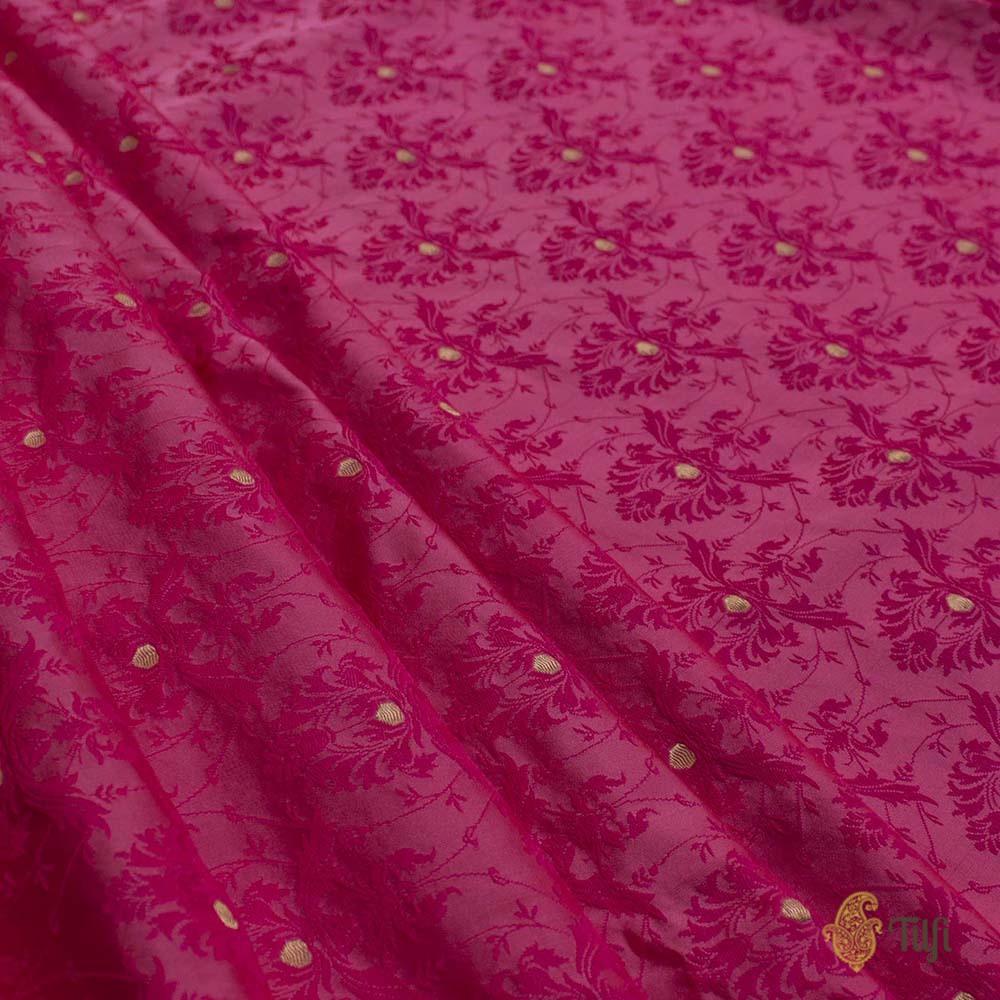 Gulabi Pink Pure Soft Satin Silk Banarasi Handloom Fabric - Tilfi