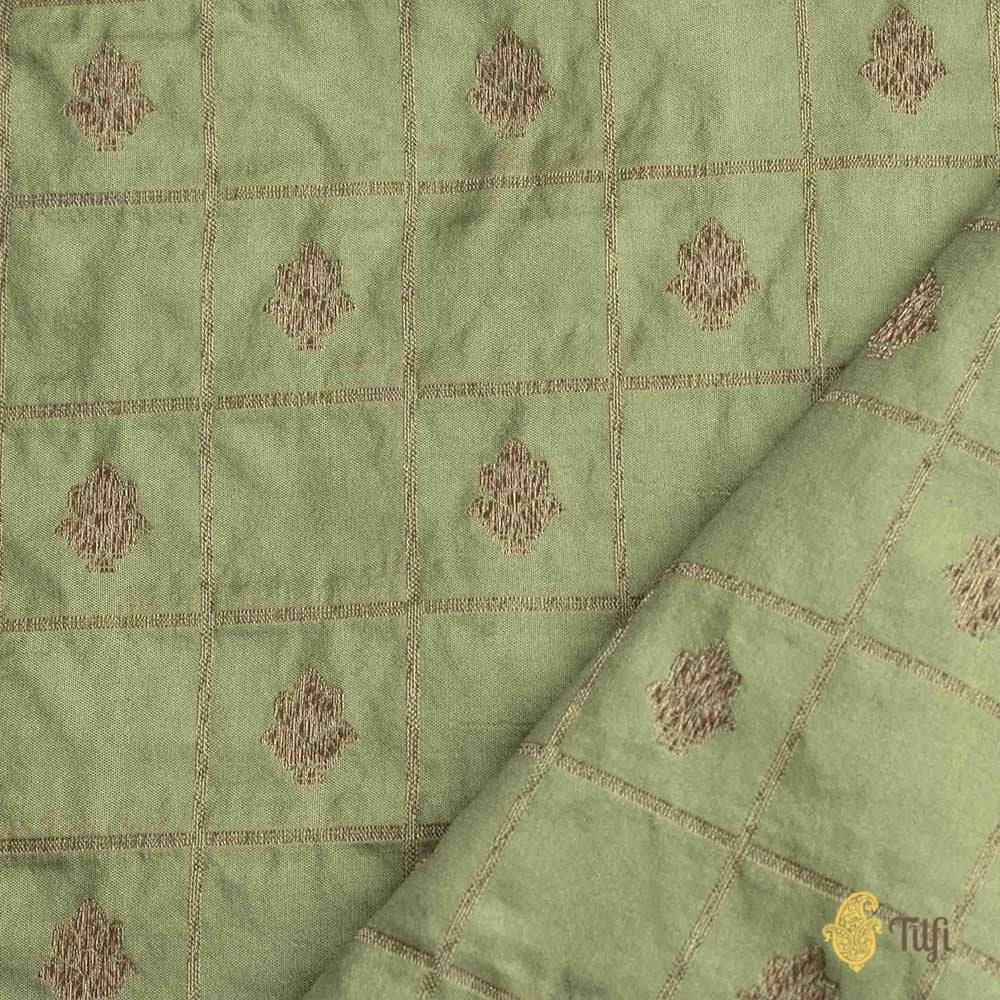 Sage Green Pure Katan Silk Banarasi Handloom Fabric