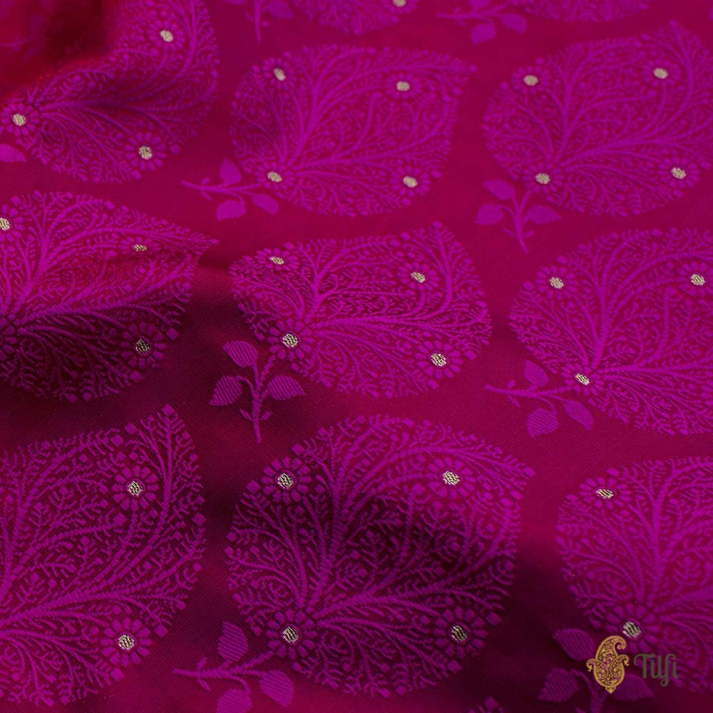 Maroon-Rani Pink Pure Soft Satin Silk Banarasi Handloom Fabric