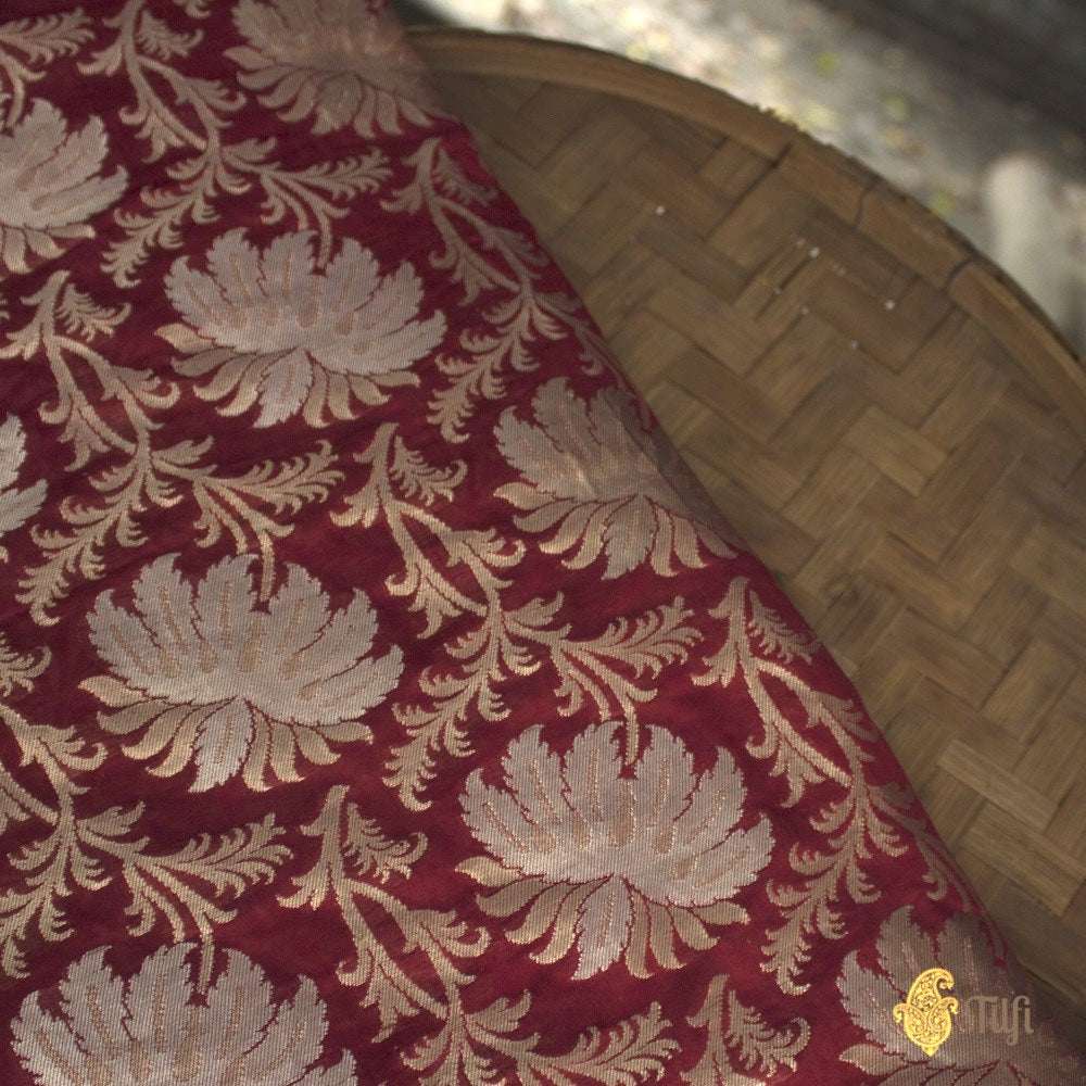Maroon Pure Silk Georgette Banarasi Handloom Fabric