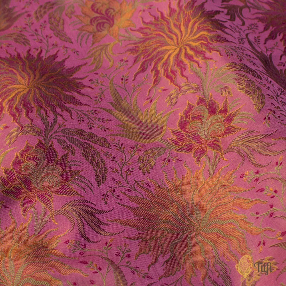 Mauve Pink Pure Soft Satin Silk Banarasi Handloom Fabric