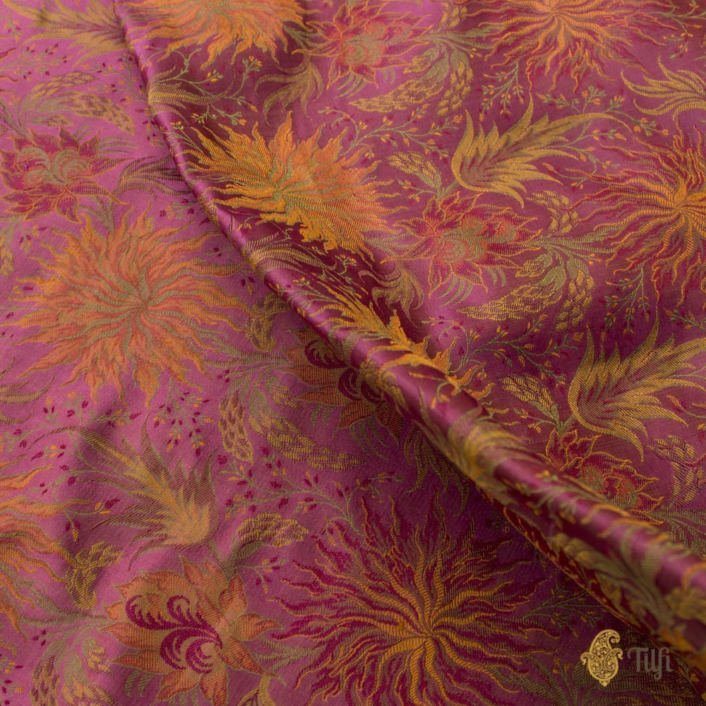 Mauve Pink Pure Soft Satin Silk Banarasi Handloom Fabric