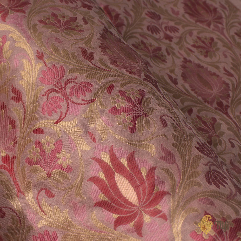 Old Rose Pure Katan Silk Banarasi Handloom Fabric