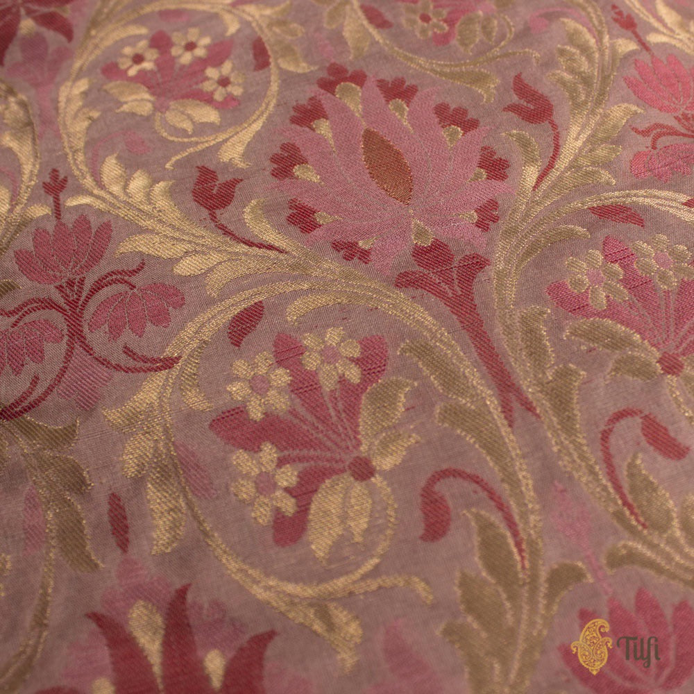 Old Rose Pure Katan Silk Banarasi Handloom Fabric