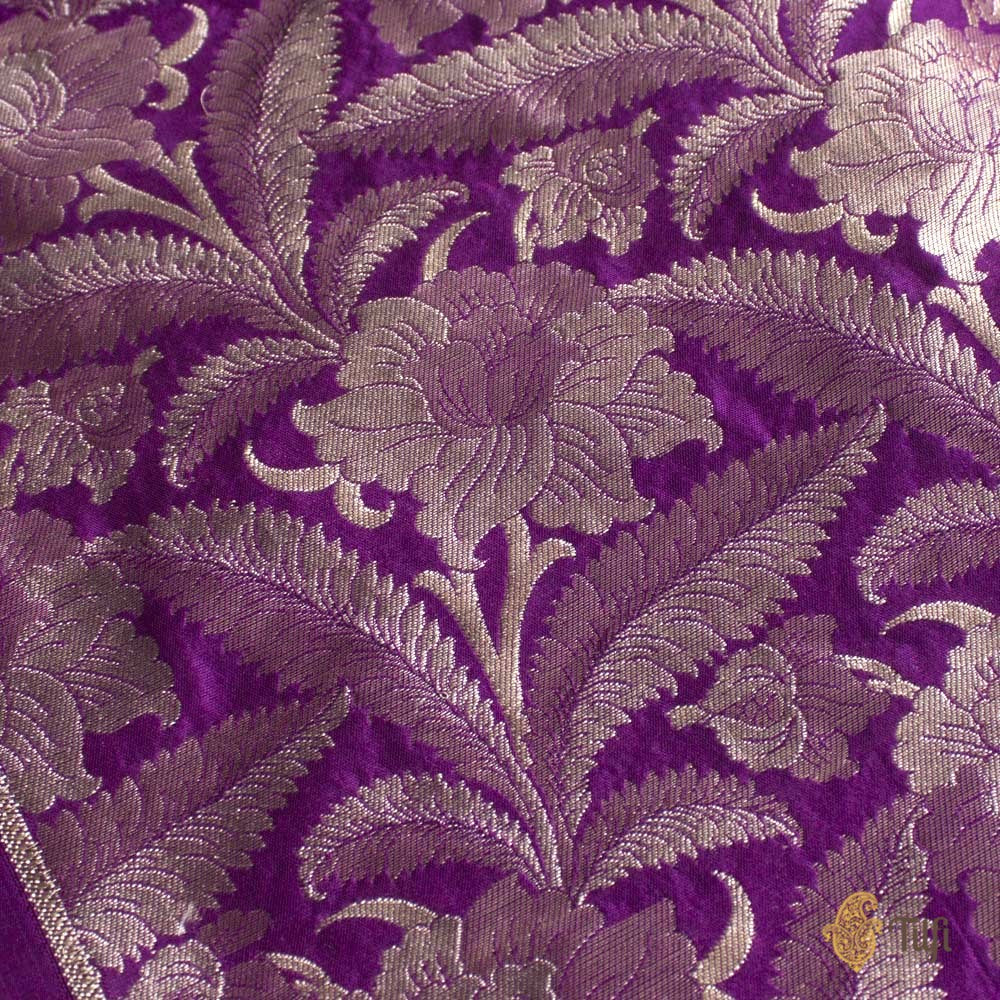 Purple Pure Katan Silk Banarasi Handloom Fabric