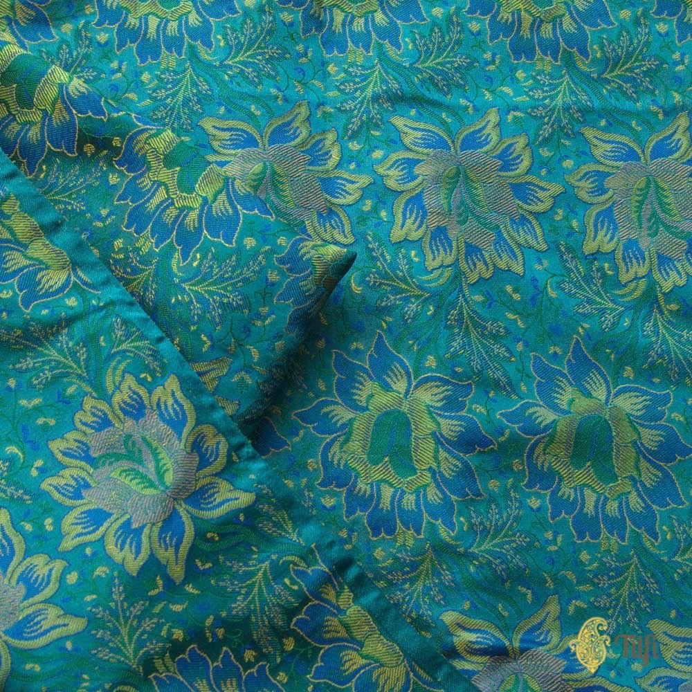 Aqua Blue Pure Soft Satin Silk Banarasi Handloom Fabric