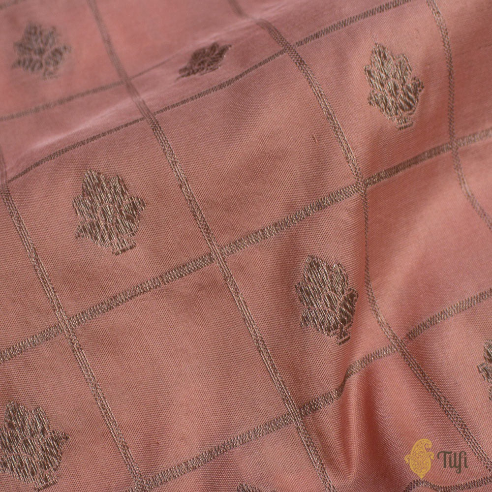 Peach Pure Katan Silk Banarasi Handloom Fabric