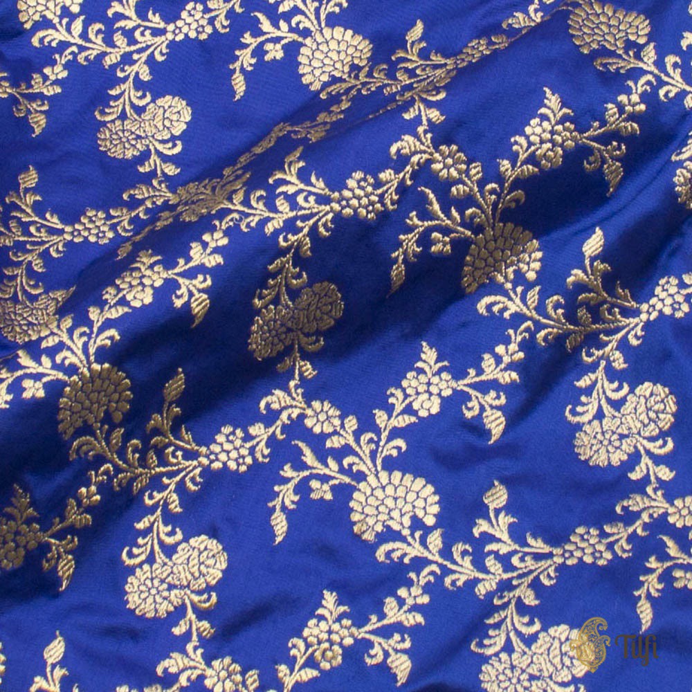 Royal Blue Pure Katan Silk Banarasi Kadwa Handloom Fabric