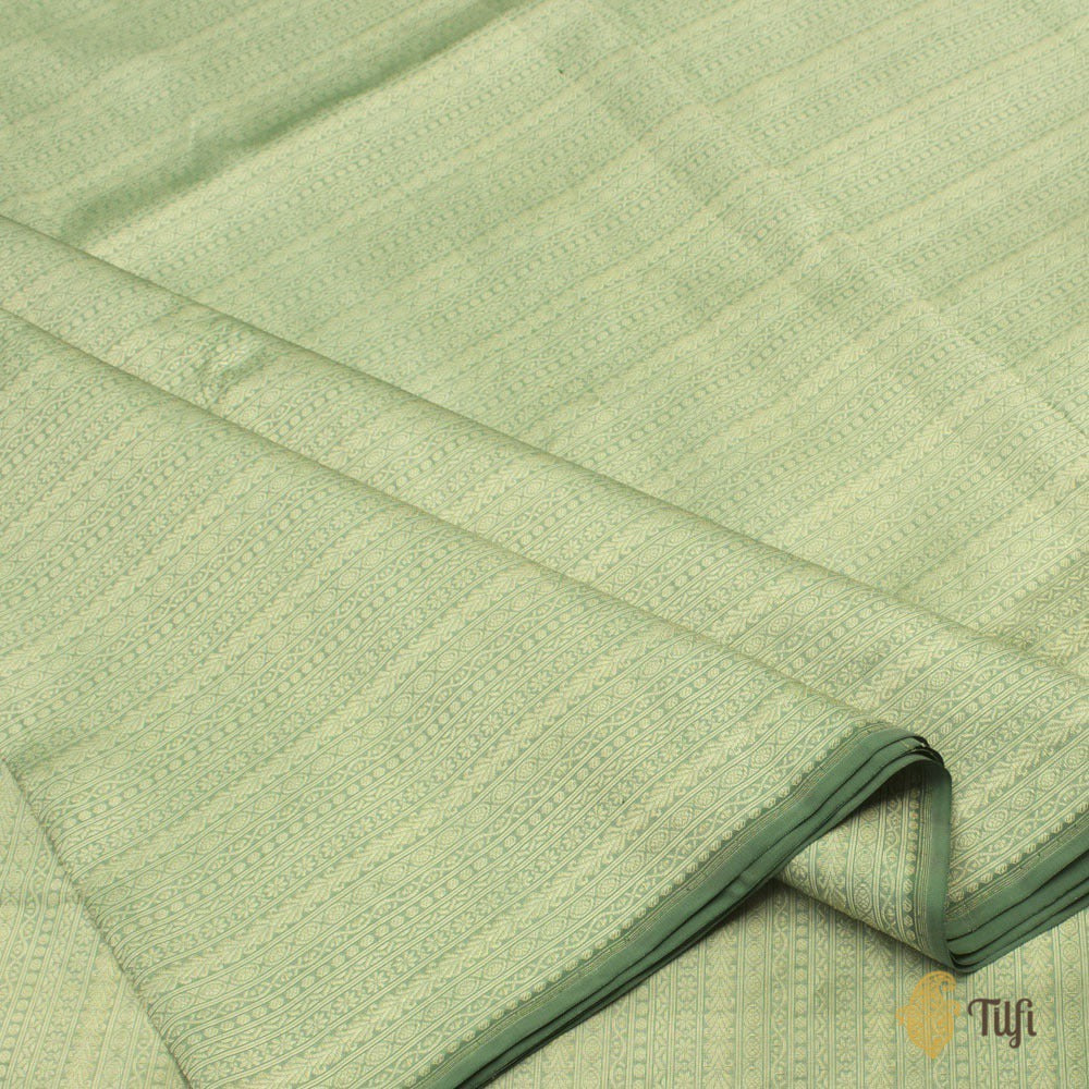Sage Green Pure Katan Silk Banarasi Handloom Fabric