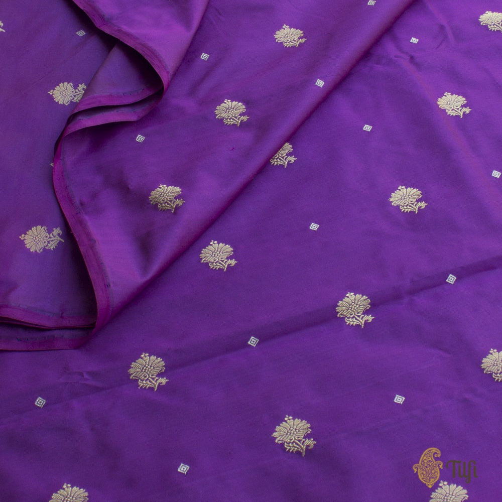 Blue-Magenta Pure Katan Silk Banarasi Handloom Fabric